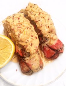 lobster tails in a garlic butter cream sauce